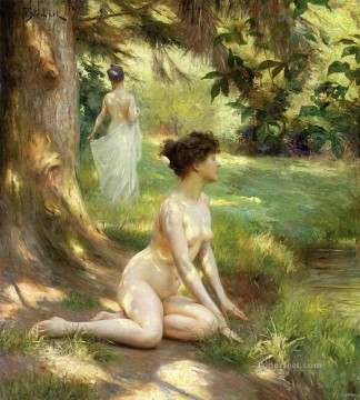 Classic Nude Painting - nude under tree Hans Zatzka